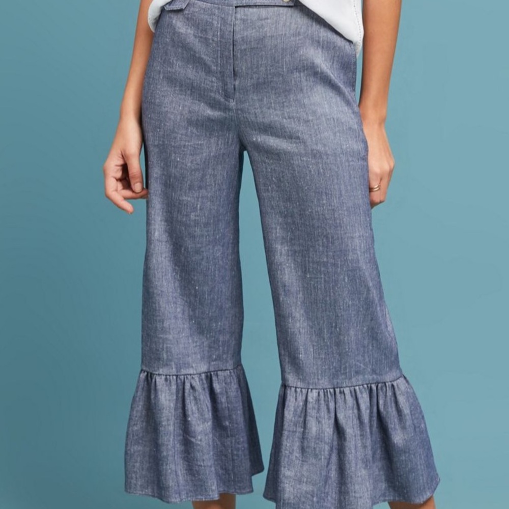 Anthropologie Linen Flare Midrise Pants